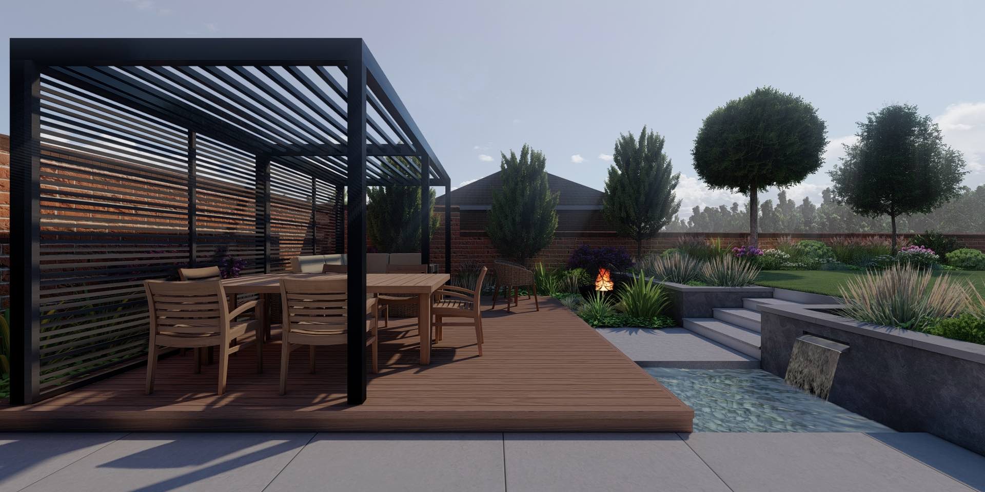 Woodside Gardens Hitchin 3D graphic steel pergola